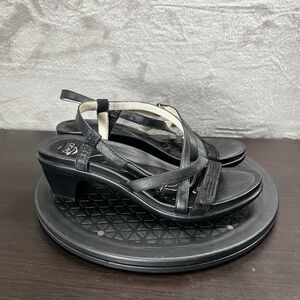 Ecco Felicia Womens Size 8 Black Leather Strappy Slingback Wedge Sandals